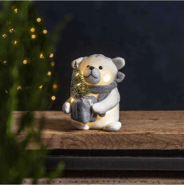 Joylight Oso Polar Blanco De Star Trading - Oso polar de peluche con árbol de Navidad.
