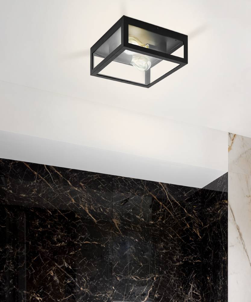 Amezola 30cm Negro lámpara de baño De Eglo - Su diseño abierto y fuentes de luz visibles hacen de la lámpara un detalle decorativo que además proporciona una luz clara y agradable.