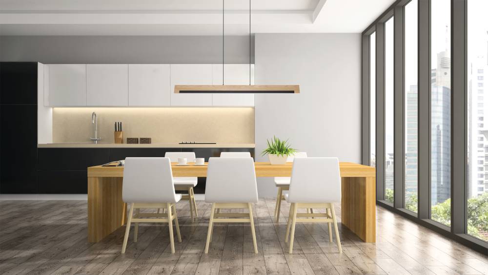 Camacho 110cm Madera clara Lámpas de techo De Eglo - Su forma alargada y esbelta la hace ideal para colgarla sobre la mesa del comedor o la encimera de la cocina, donde difunde una luz uniforme y agradable.