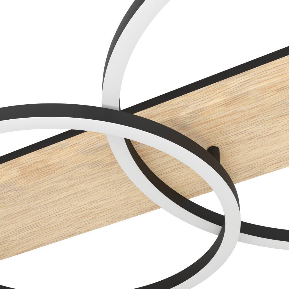 Boyal 100cm Madera plafón De Eglo - Esta l&aacute;mpara de techo combina madera clara natural con elegantes anillos de metal, lo que le da un aspecto moderno y elegante.
