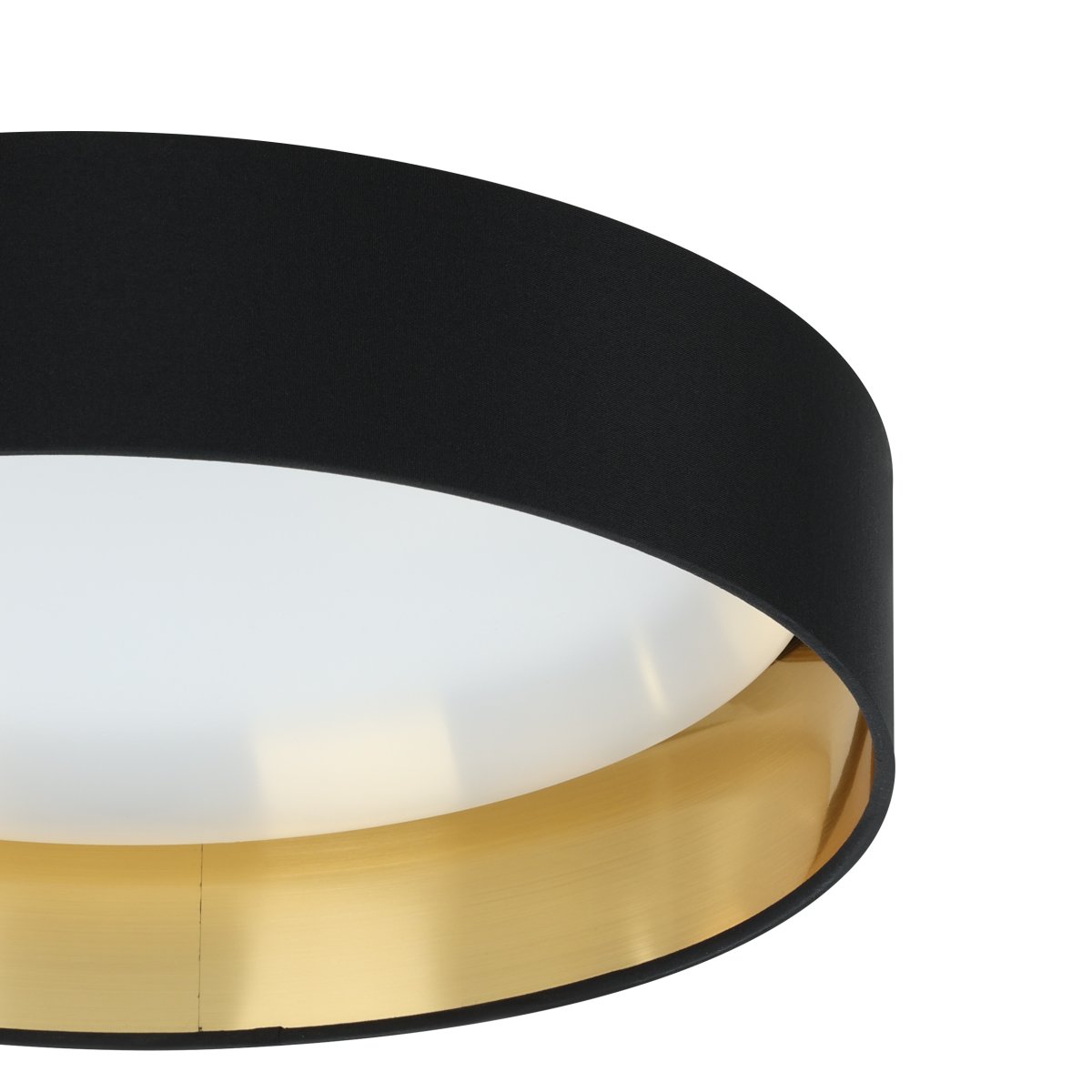Maserlo Ø38 Negro plafón De Eglo - La l&aacute;mpara de techo Maserlo impresiona por su estructura textil negra y su interior dorado brillante, que le confieren un aspecto elegante.