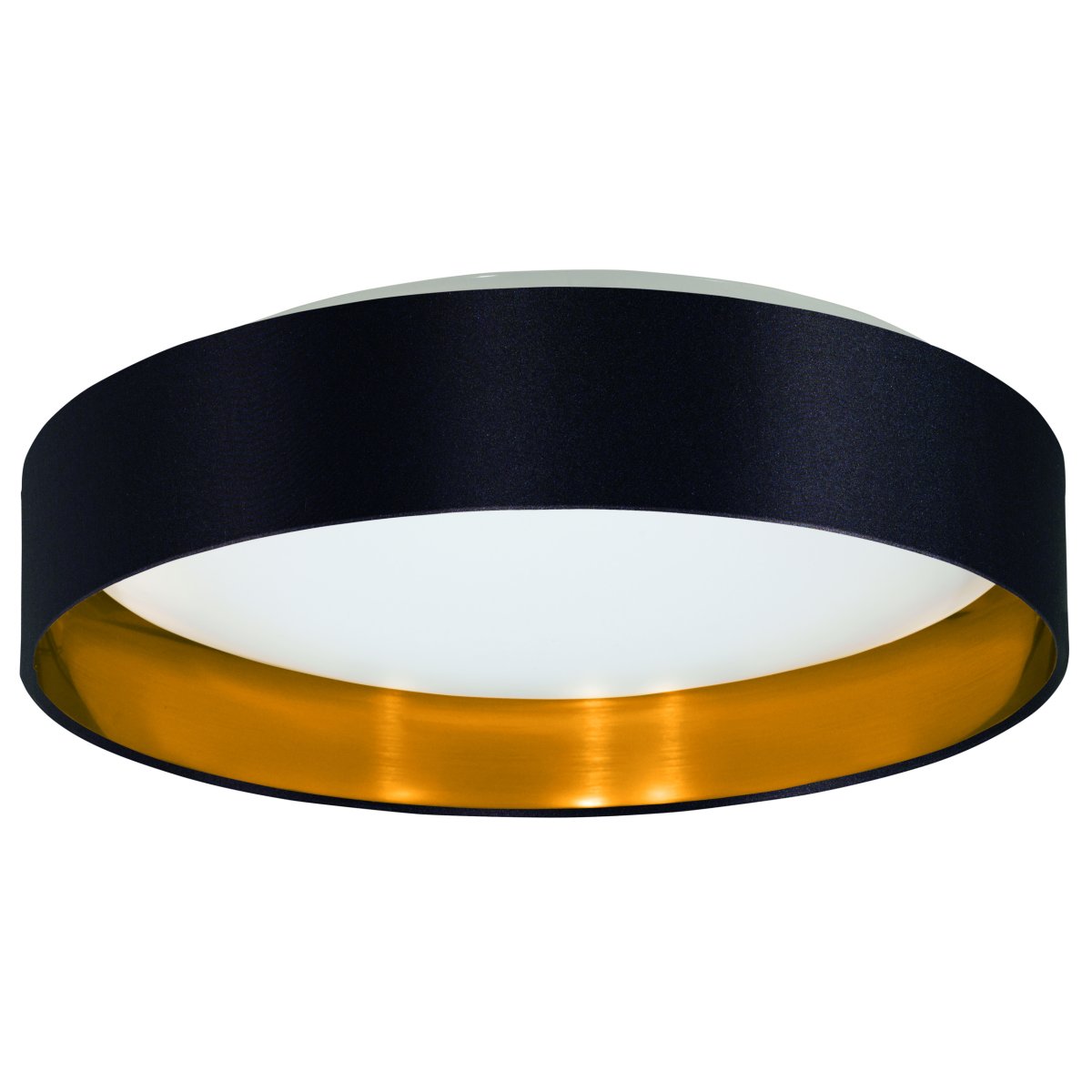 Maserlo Ø38 Negro plafón De Eglo - La l&aacute;mpara de techo Maserlo impresiona por su estructura textil negra y su interior dorado brillante, que le confieren un aspecto elegante.