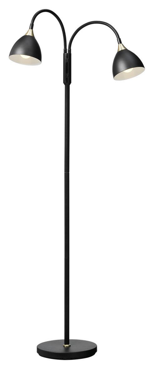 Läza Negro lámpara de pie De Cottex - Con dos brazos móviles e interruptores separados para cada lámpara, es perfecta para el rincón de la habitación o como iluminación general de la habitación.