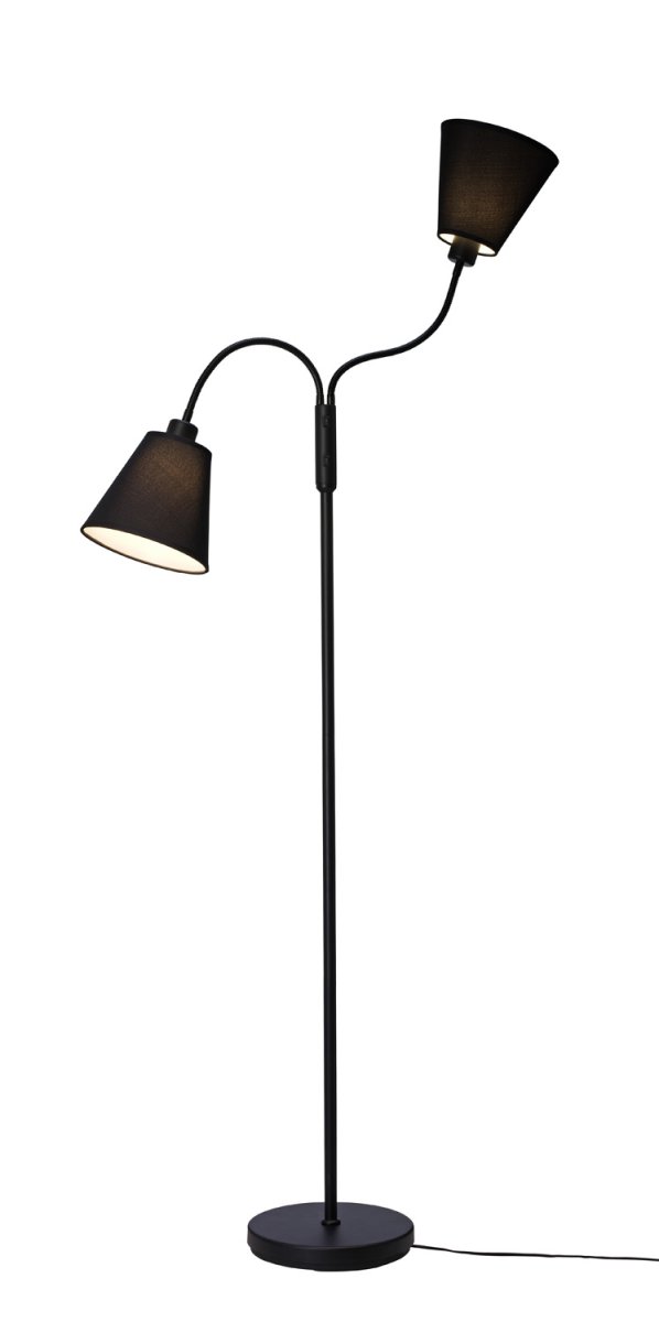 Duett Negro lámpara de pie De Cottex - La l&aacute;mpara de pie Duett es una soluci&oacute;n de iluminaci&oacute;n elegante y funcional con dos brazos m&oacute;viles e interruptores de encendido separados para cada pantalla.