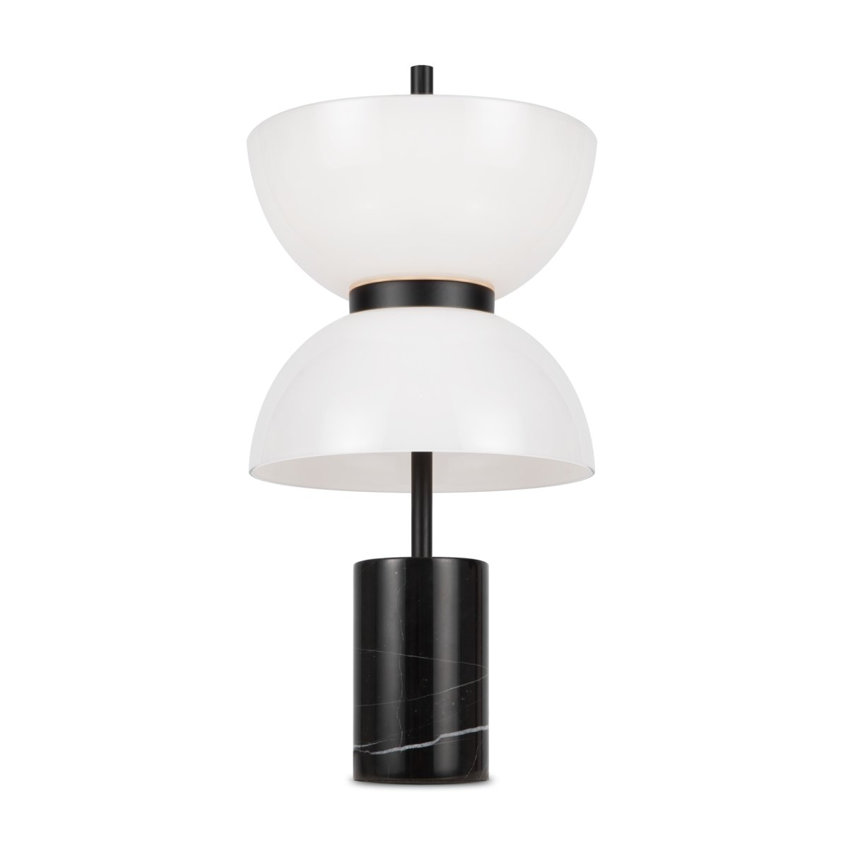 Kyoto 46cm Negro lámpara de mesa De Maytoni - La lámpara tiene un diseño elegante con un cuerpo de vidrio blanco brillante y una base de mármol que recuerda las siluetas de las antiguas pagodas y palacios de la ciudad.