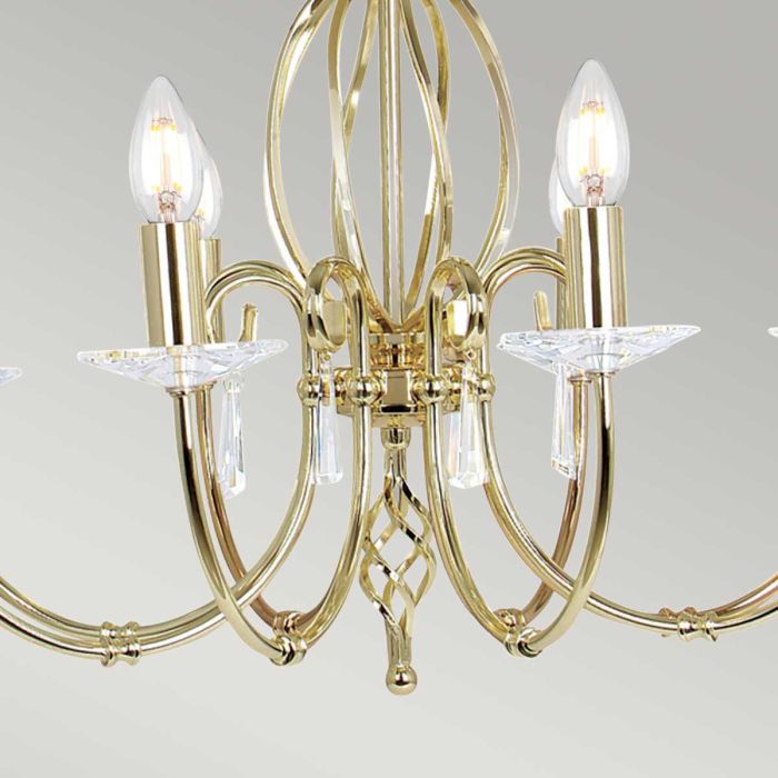 Aegean Ø65 Latón pulido Lámpas de techo De Elstead Lighting - Aegean es una l&aacute;mpara de ara&ntilde;a elegante y decorativa que combina detalles de metal forjado a mano con brillantes prismas de cristal K9 tallado.