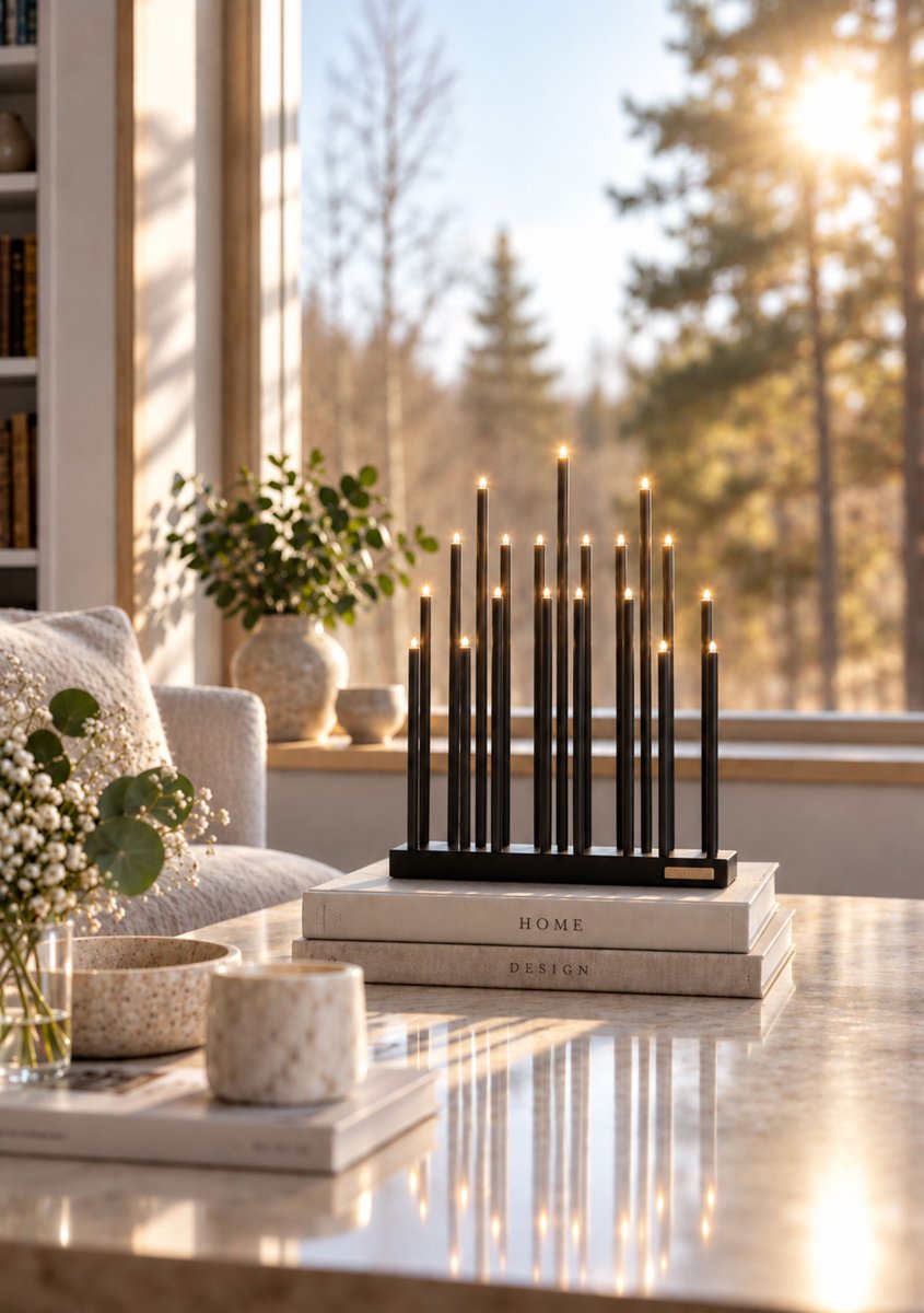 Elflugan Negro De SMAK Design - El candelabro de Adviento Elflugan Original Antracita Negro de Smak Design es un cl&aacute;sico del dise&ntilde;o moderno que se puede utilizar durante todo el a&ntilde;o tanto como candelabro normal como candelabro de Adviento durante la temporada navide&ntilde;a.