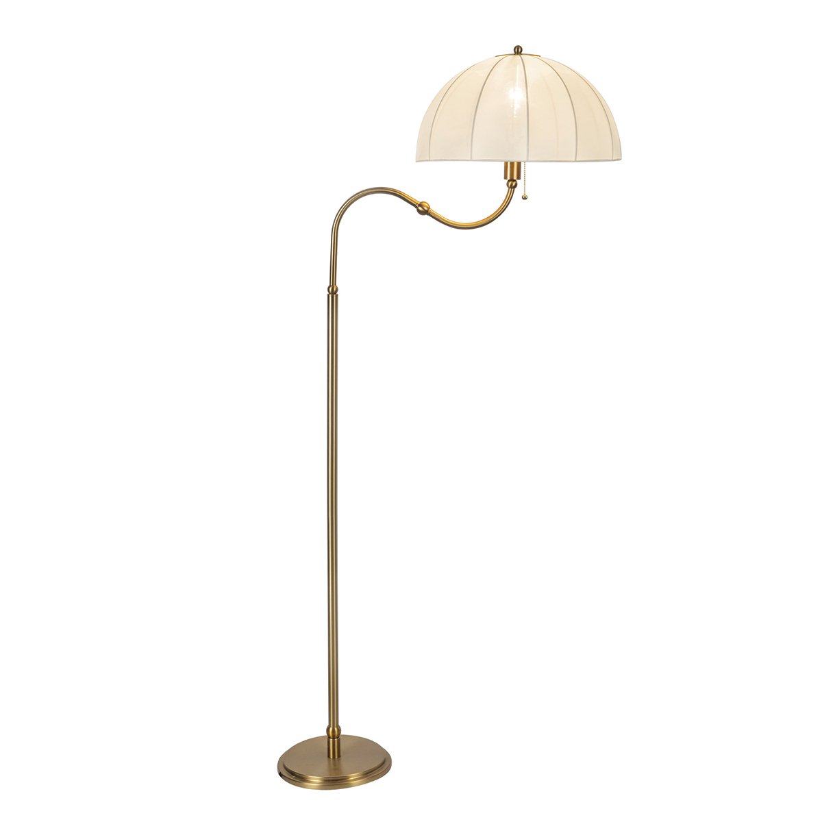 Crosby Oro cepillado lámpara de pie De Elstead Lighting - La pantalla abovedada, de tela fina y ligera, difunde la luz de forma agradable, creando un brillo c&aacute;lido y suave.