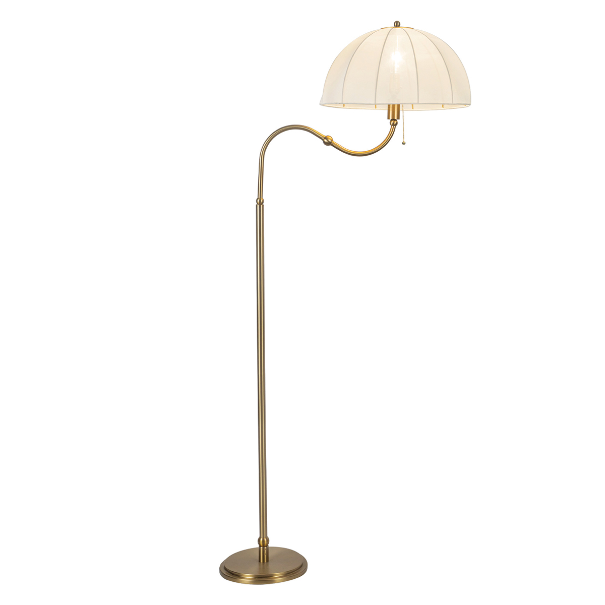 Crosby Oro cepillado lámpara de pie De Elstead Lighting - La pantalla abovedada, de tela fina y ligera, difunde la luz de forma agradable, creando un brillo c&aacute;lido y suave.