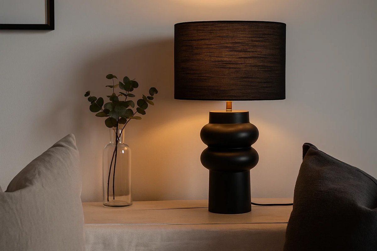 Anelli 56cm Negro lámpara de mesa De Nordic Lighting - La l&aacute;mpara de mesa Anelli&nbsp;negra combina una elegante base de cer&aacute;mica con una elegante pantalla de lino.