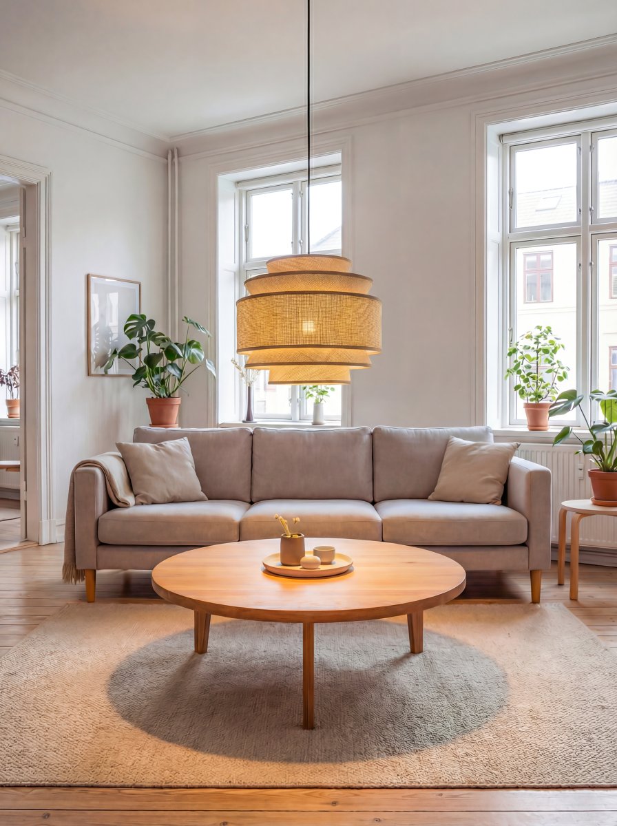 Ambrosia Ø50 Naturaleza Lámpas de techo De Aneta Lighting - Al encenderla, la luz se filtra a trav&eacute;s de la rafia, produciendo un brillo c&aacute;lido y acogedor.