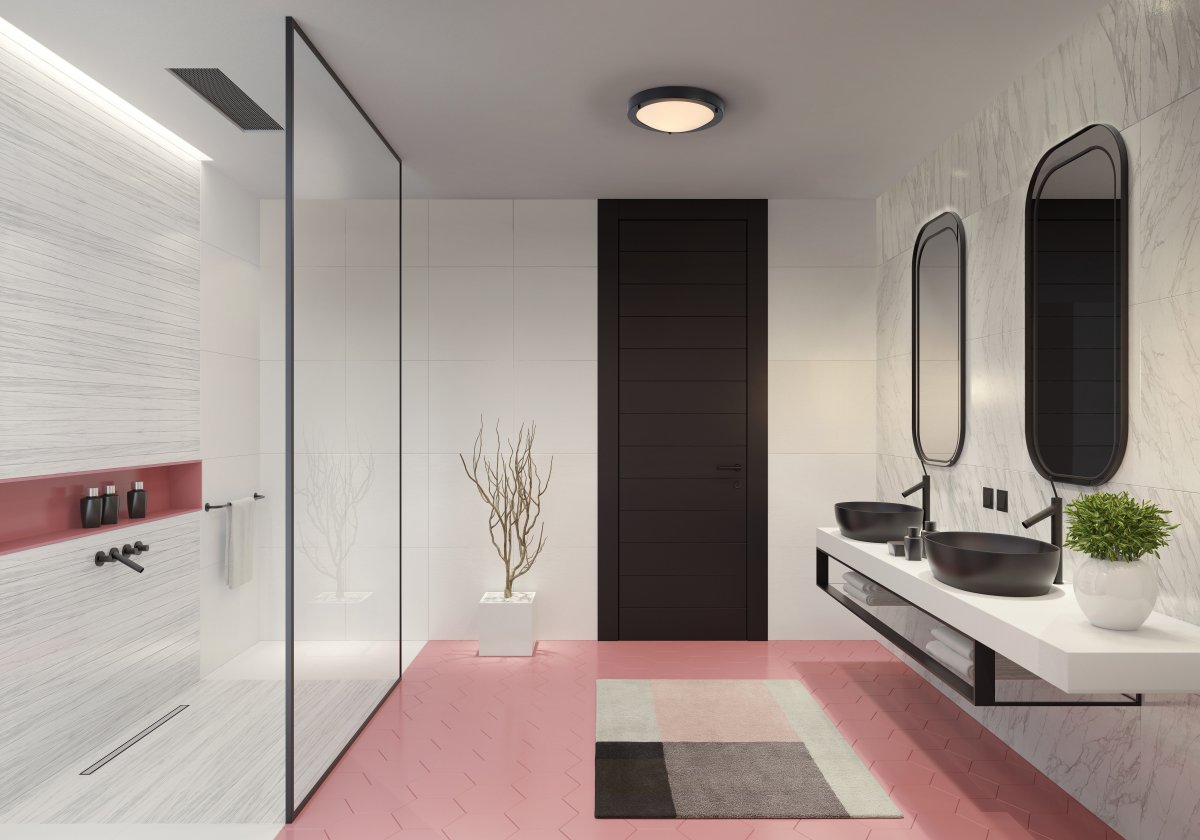 Classic Round Ø30 Negro lámpara de baño De Ledvance - Sk&auml;rmen i frostat glas ger ett fint och bl&auml;ndfritt ljus i rummet.