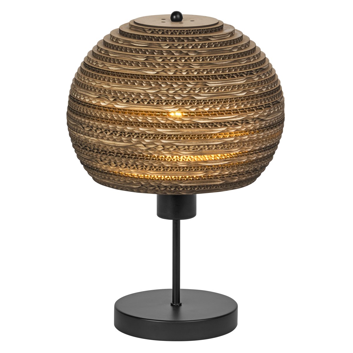 Cardboard Ball 38cm Marrón lámpara de mesa De Osram - La pantalla, hecha de varias capas de cart&oacute;n, crea un hermoso juego de luz en la habitaci&oacute;n cuando est&aacute; iluminada y contribuye a una atm&oacute;sfera c&aacute;lida y natural.