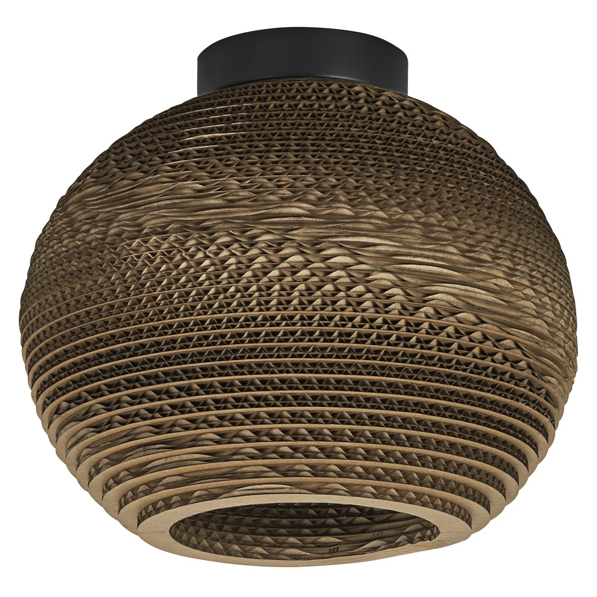 Cardboard Ball Ø26 Marrón plafón De Osram - La pantalla, hecha de varias capas de cart&oacute;n, crea un hermoso juego de luz en la habitaci&oacute;n cuando est&aacute; iluminada y contribuye a una atm&oacute;sfera c&aacute;lida y natural.