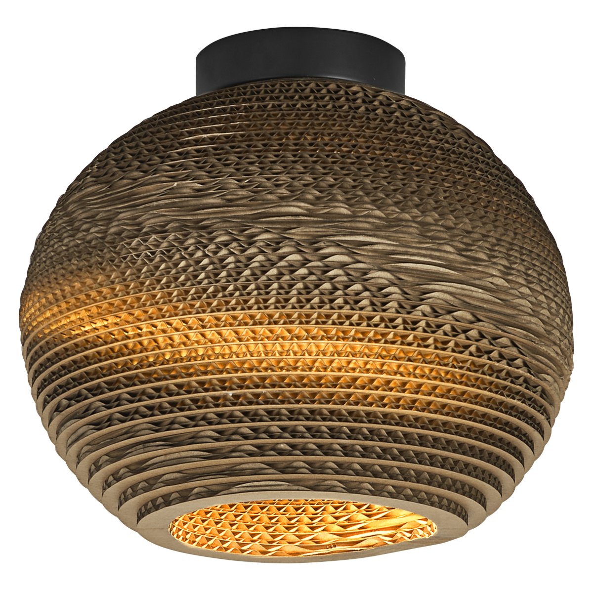Cardboard Ball Ø26 Marrón plafón De Osram - La pantalla, hecha de varias capas de cart&oacute;n, crea un hermoso juego de luz en la habitaci&oacute;n cuando est&aacute; iluminada y contribuye a una atm&oacute;sfera c&aacute;lida y natural.