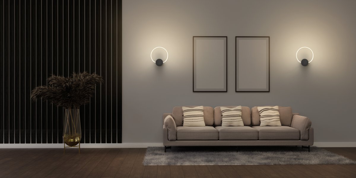 Aura Ø37 Negro lámpara de pared De Osram - Lampan har tv&aring; olika belysningspunkter med integrerad LED, en bakom v&auml;ggplattan och cirkeln.