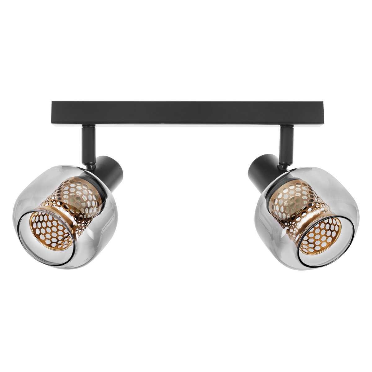 Firefly 2 Negro foco de techo De Osram - De r&ouml;rliga spotlightsen med sk&auml;rmar av gr&aring;tonat glas i kombination med de guldiga detaljh&ouml;ljet som omfamnar ljusk&auml;llorna bidrar med en elegans till rummet.