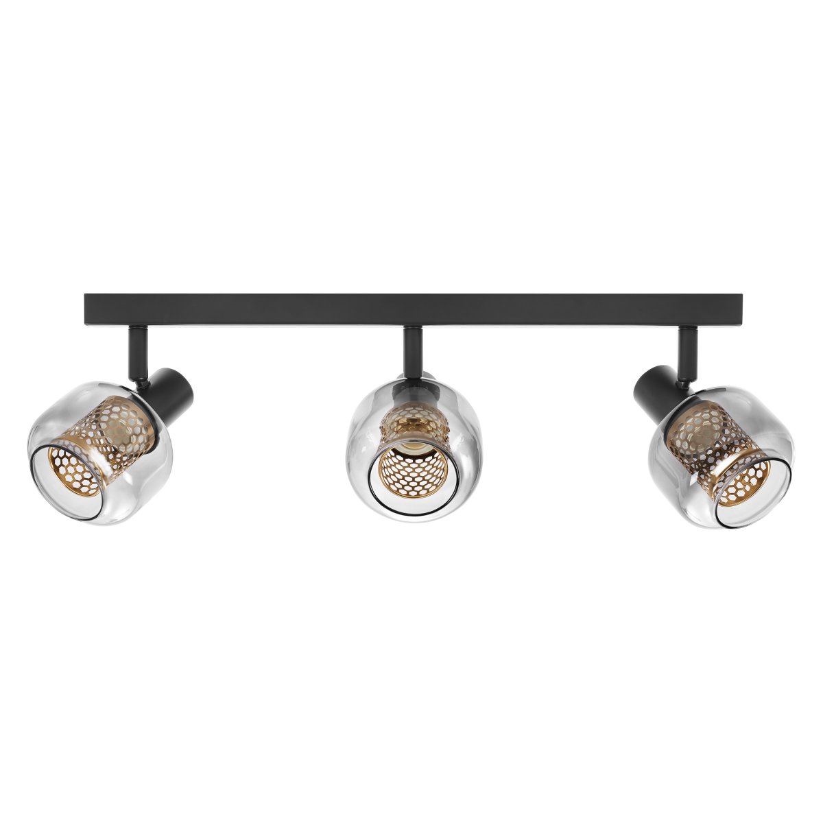 Firefly 3 Negro foco de techo De Ledvance - De r&ouml;rliga spotlightsen med sk&auml;rmar av gr&aring;tonat glas i kombination med de guldiga detaljh&ouml;ljet som omfamnar ljusk&auml;llorna bidrar med en elegans till rummet.