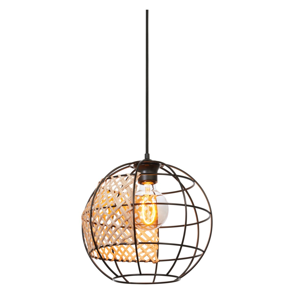 Cage Globe Ø30 Negro Lámpas de techo De Ledvance - La pantalla de metal negro combinada con los detalles de ratán le da a la habitación una hermosa atmósfera.