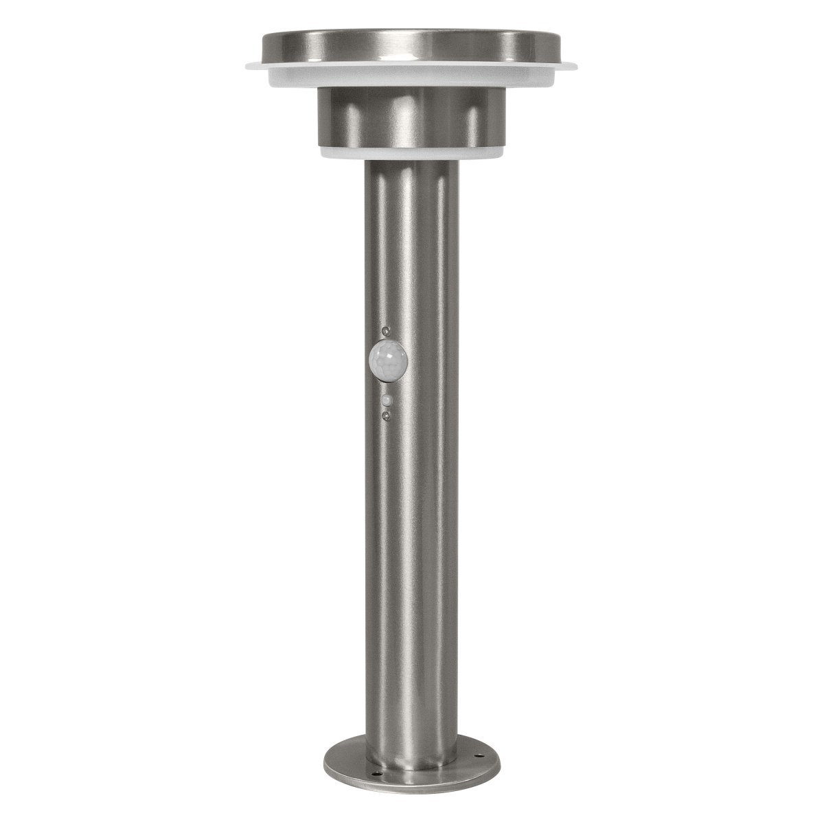 Double Circle Sensor Acero lámpara solar De Ledvance - El sensor de movimiento PIR incorporado y el sensor de luz diurna encienden autom&aacute;ticamente la l&aacute;mpara cuando se detecta movimiento en la oscuridad, lo que garantiza la seguridad y la eficiencia energ&eacute;tica.