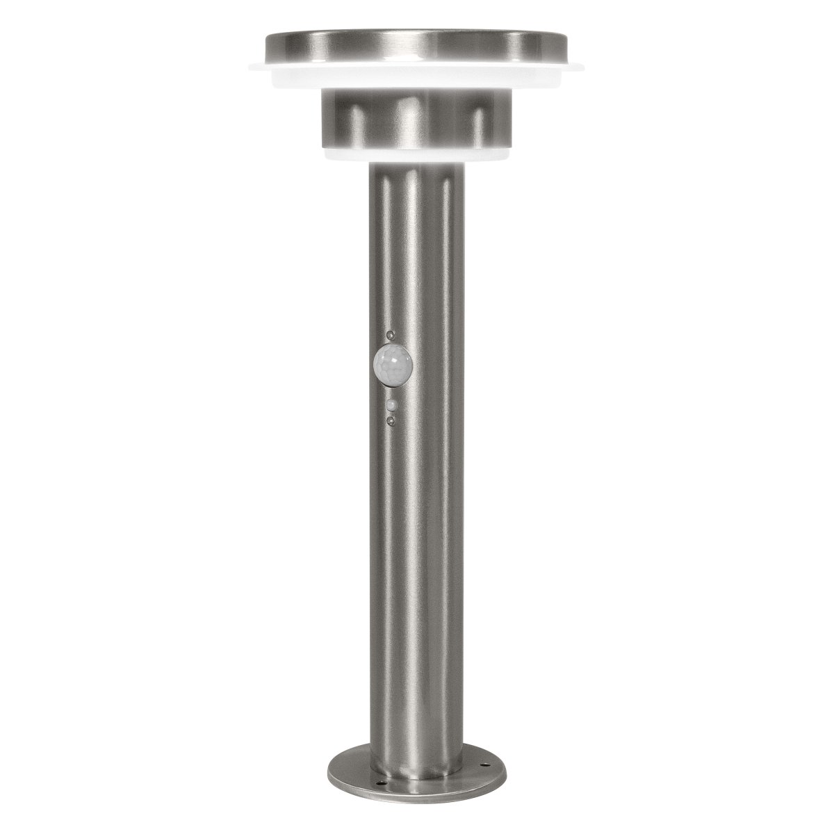 Double Circle Sensor Acero lámpara solar De Ledvance - El sensor de movimiento PIR incorporado y el sensor de luz diurna encienden autom&aacute;ticamente la l&aacute;mpara cuando se detecta movimiento en la oscuridad, lo que garantiza la seguridad y la eficiencia energ&eacute;tica.