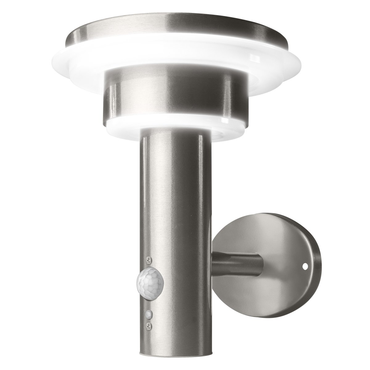Double Circle Sensor Plata lámpara solar De Osram - El sensor de movimiento PIR incorporado y el sensor de luz diurna encienden autom&aacute;ticamente la l&aacute;mpara cuando se detecta movimiento en la oscuridad, lo que garantiza la seguridad y la eficiencia energ&eacute;tica.