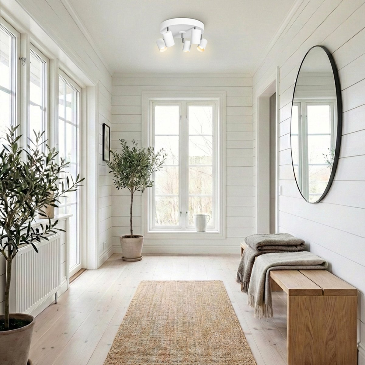 Aurora 5 Blanco foco de techo De By Rydéns - Ideal para salones, cocinas o pasillos donde la funcionalidad y el dise&ntilde;o son fundamentales, Aurora proporciona una luz eficaz y agradable, integr&aacute;ndose a la perfecci&oacute;n tanto en ambientes modernos como cl&aacute;sicos.