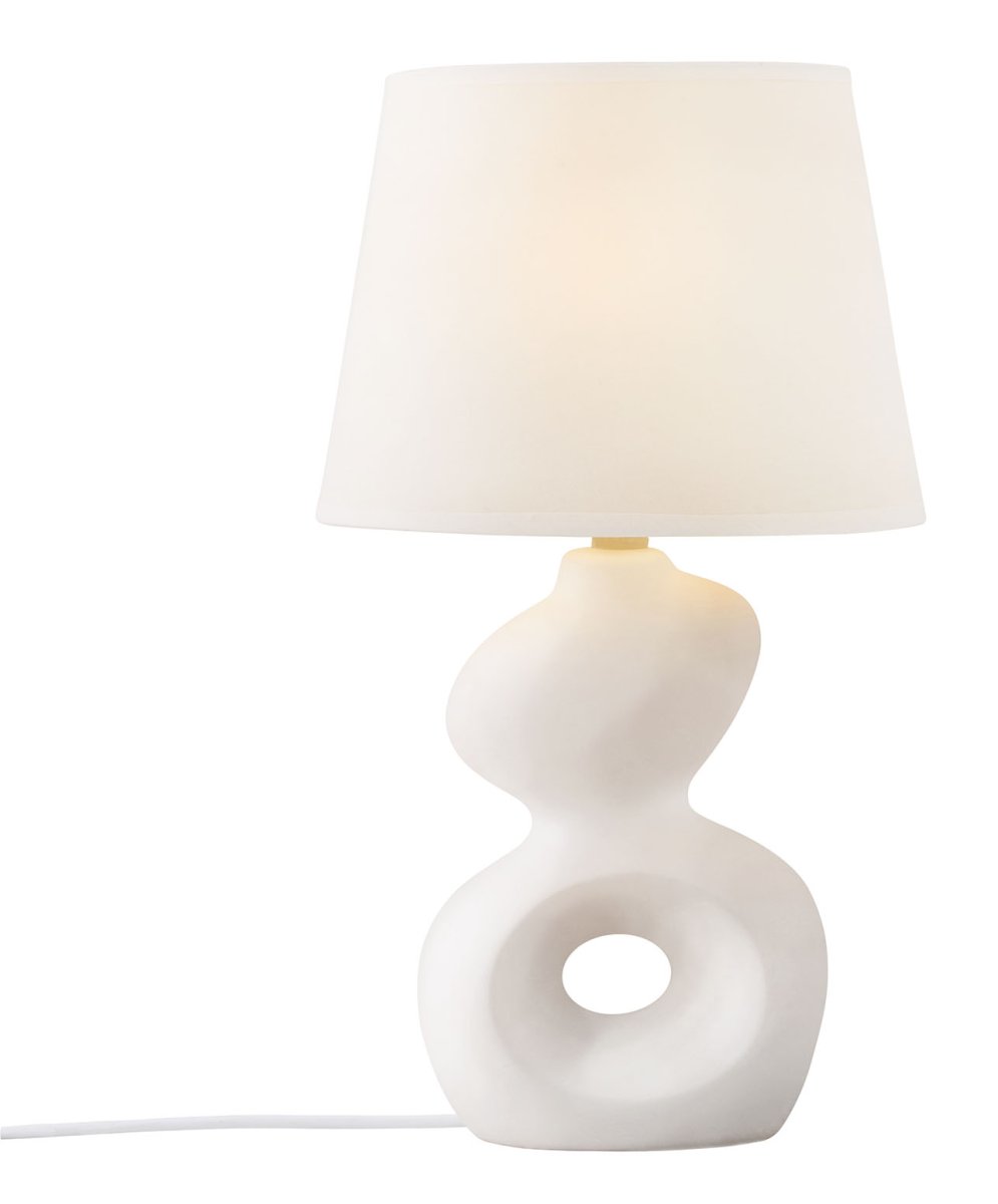 Pablo 36cm Blanco lámpara de mesa De Cottex - La base de cer&aacute;mica &uacute;nica tiene una forma art&iacute;stica que se convierte en el centro de atenci&oacute;n de la habitaci&oacute;n, mientras que la pantalla textil blanca difunde una luz suave y agradable.