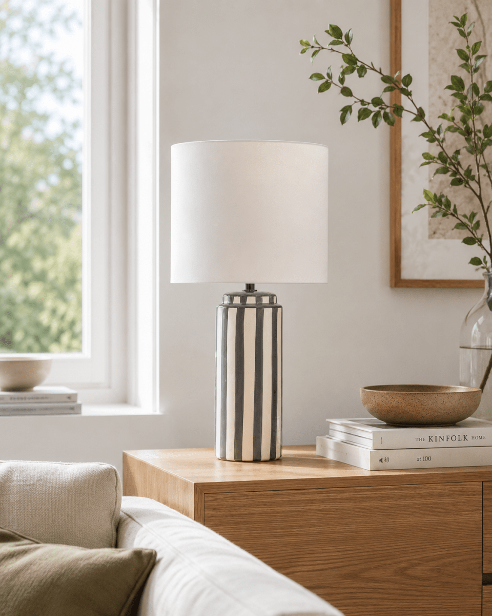Faro 50cm Gris/blanco lámpara de mesa De Nordic Lighting - Faro es una elegante l&aacute;mpara de mesa que combina una forma cl&aacute;sica con un dise&ntilde;o gr&aacute;fico.