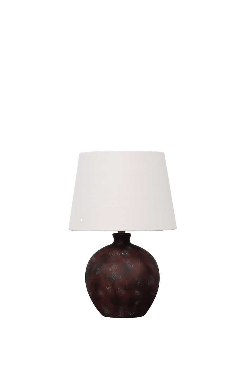 Imagen ampliada de Bellmini 30cm Marrón oscuro lámpara de mesa De Nordic Lighting - La l&aacute;mpara de mesa Bellmini impresiona por su hermosa base de cer&aacute;mica en un r&uacute;stico marr&oacute;n oscuro y su pantalla de lino beige.