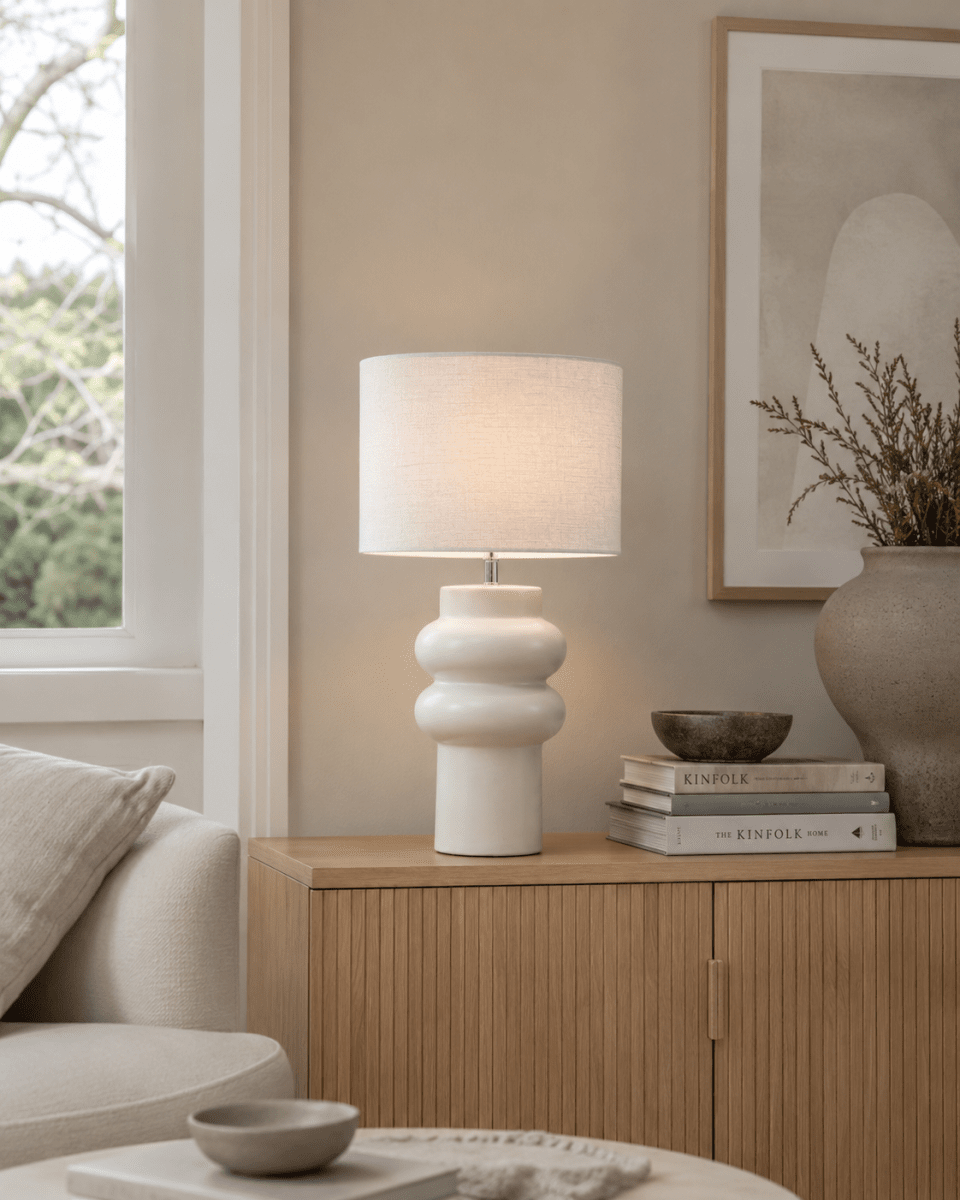 Anelli 56cm Blanco lámpara de mesa De Nordic Lighting - Su forma suave y org&aacute;nica y su color neutro la convierten en un complemento vers&aacute;til para cualquier estancia.