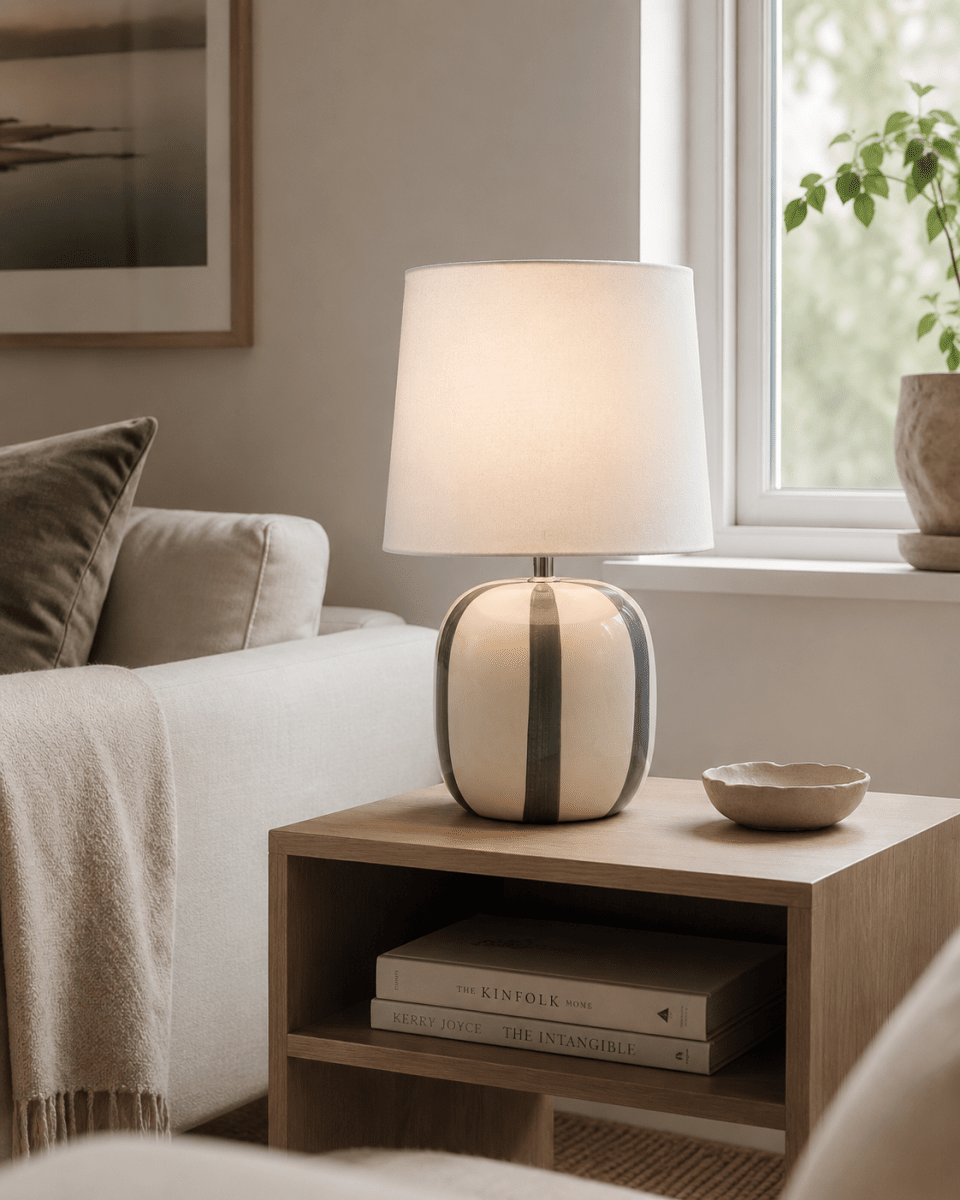 Pholca 38cm Blanco/gris lámpara de mesa De Nordic Lighting - La l&aacute;mpara incluye un cable transparente de 1,8 m de largo, un interruptor y un enchufe.