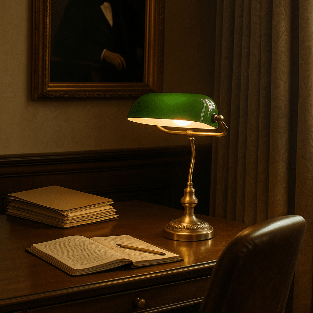 Boa 40cm Latón antiguo lámpara de escritorio De Lampan - La l&aacute;mpara de mesa Boa es un cl&aacute;sico atemporal con un dise&ntilde;o vintage de metal y cristal.