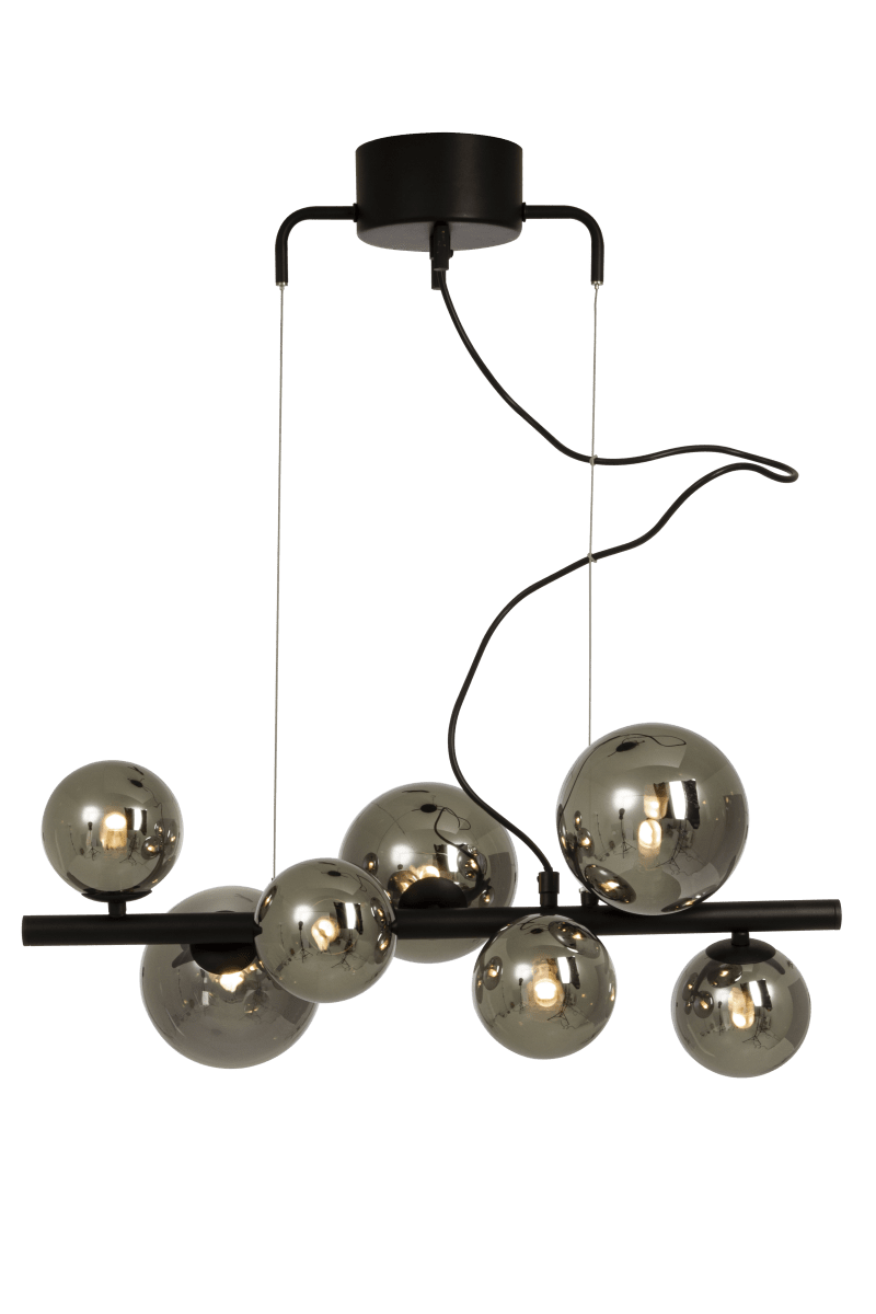 Molekyl 58cm Gris humo Lámpas de techo De Aneta Lighting - Moderna y elegante lámpara de techo de MOLEKYL fabricada en metal lacado en negro con 7 pantallas de cristal ahumado en dos colores.