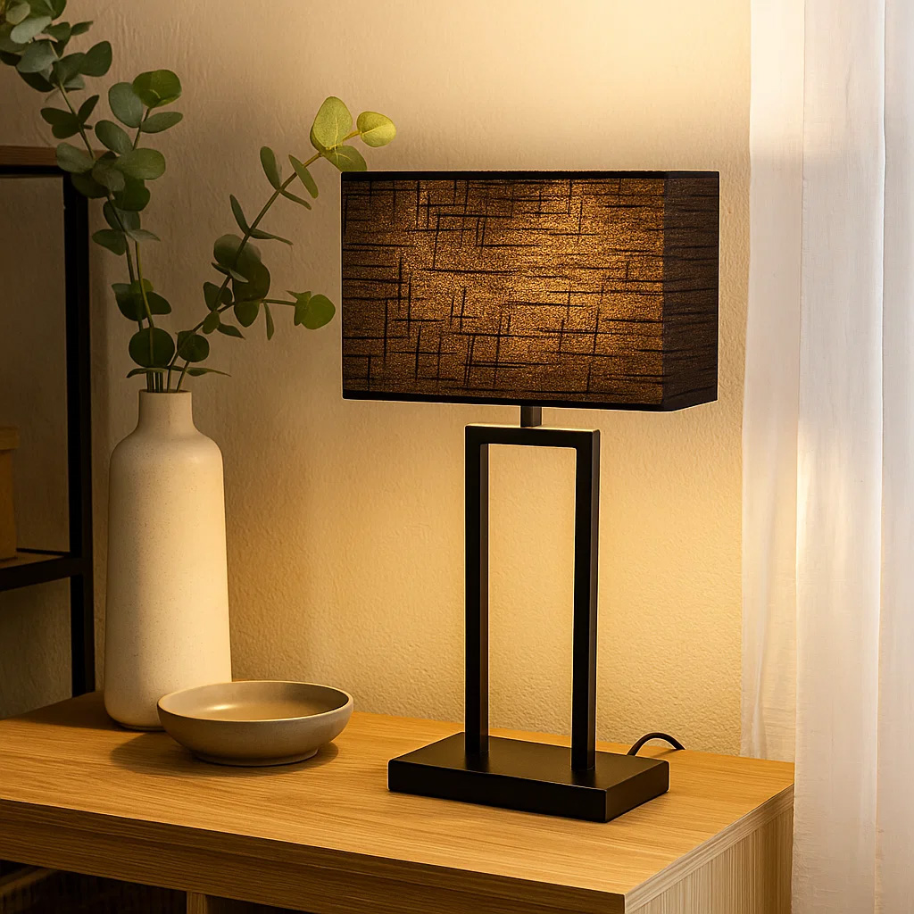 Gemma 52cm Negro lámpara de mesa De Nordic Lighting - Una elegante l&aacute;mpara de mesa met&aacute;lica con acabado negro, que irradia un estilo industrial y sofisticado.