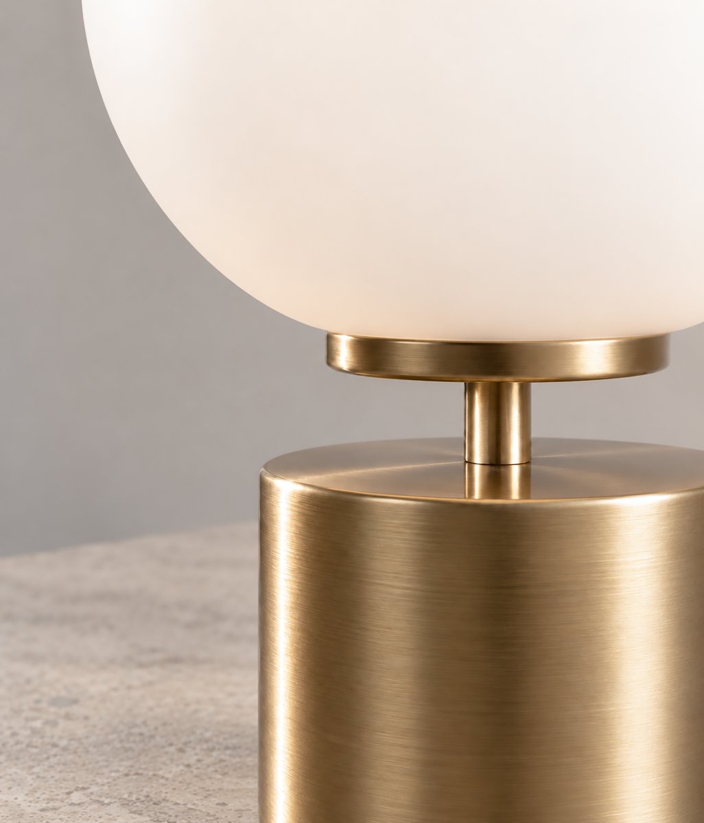 Ballon 24cm Latón lámpara de mesa De Herstal - Balloon encaja a la perfección en una mesa auxiliar, junto a una ventana o sobre un escritorio, y se convierte en un elemento decorativo que atrae todas las miradas incluso cuando está apagada.