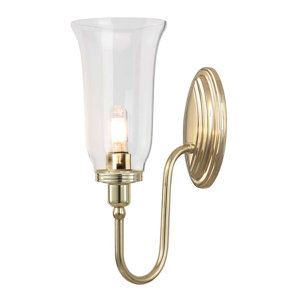 Blake 34cm Latón pulido lámpara de baño De Elstead Lighting - La lámpara está disponible en varios estilos y acabados de vidrio y se ofrece con superficies de cromo pulido, níquel pulido y latón pulido.