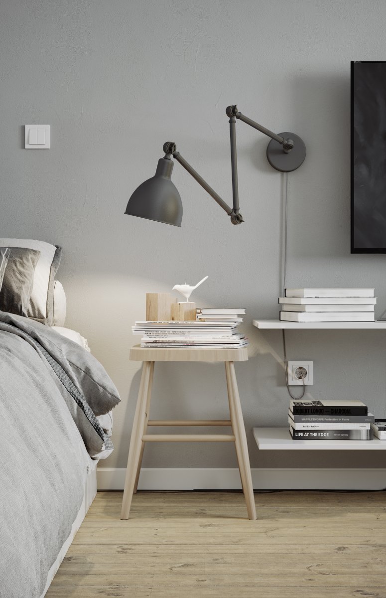 Bazar 122cm Gris lámpara de pared De By Rydéns - Con sus articulaciones flexibles y su cabezal de l&aacute;mpara ajustable, Bazar es perfecta como l&aacute;mpara de lectura en el dormitorio y como fuente de luz sobre la encimera de la cocina.