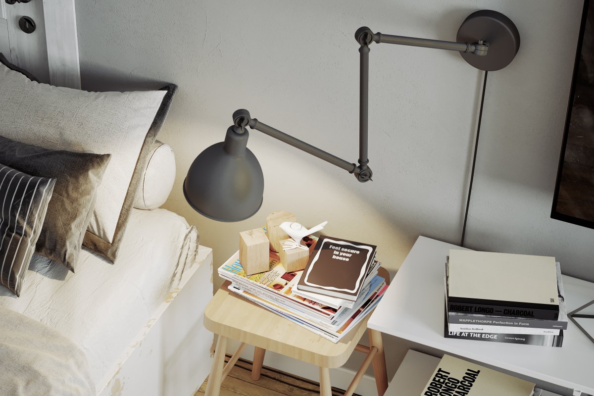 Bazar 122cm Gris lámpara de pared De By Rydéns - Con sus articulaciones flexibles y su cabezal de l&aacute;mpara ajustable, Bazar es perfecta como l&aacute;mpara de lectura en el dormitorio y como fuente de luz sobre la encimera de la cocina.