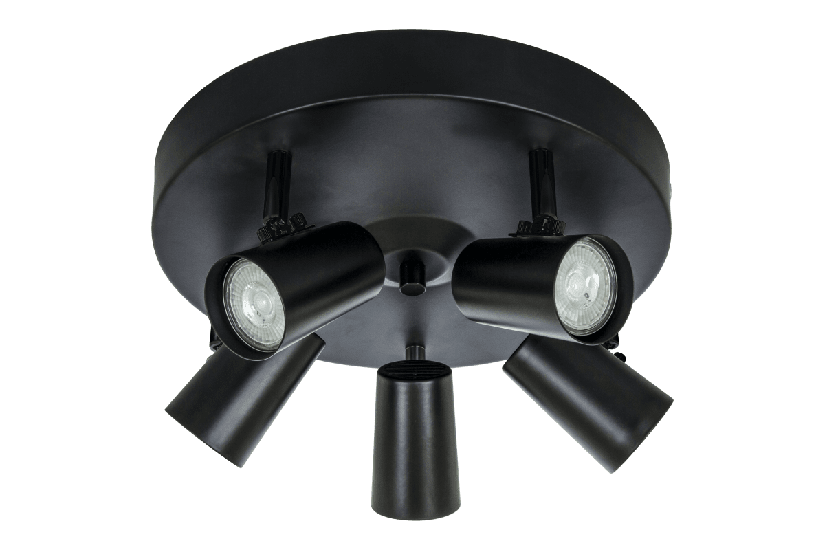 Pilot 5 Negro foco de techo De Aneta Lighting - El foco de techo redondo Pilot, fabricado en metal lacado en negro con detalles cromados, tiene un diseño elegante que se adapta a la mayoría de hogares y estilos de interior.