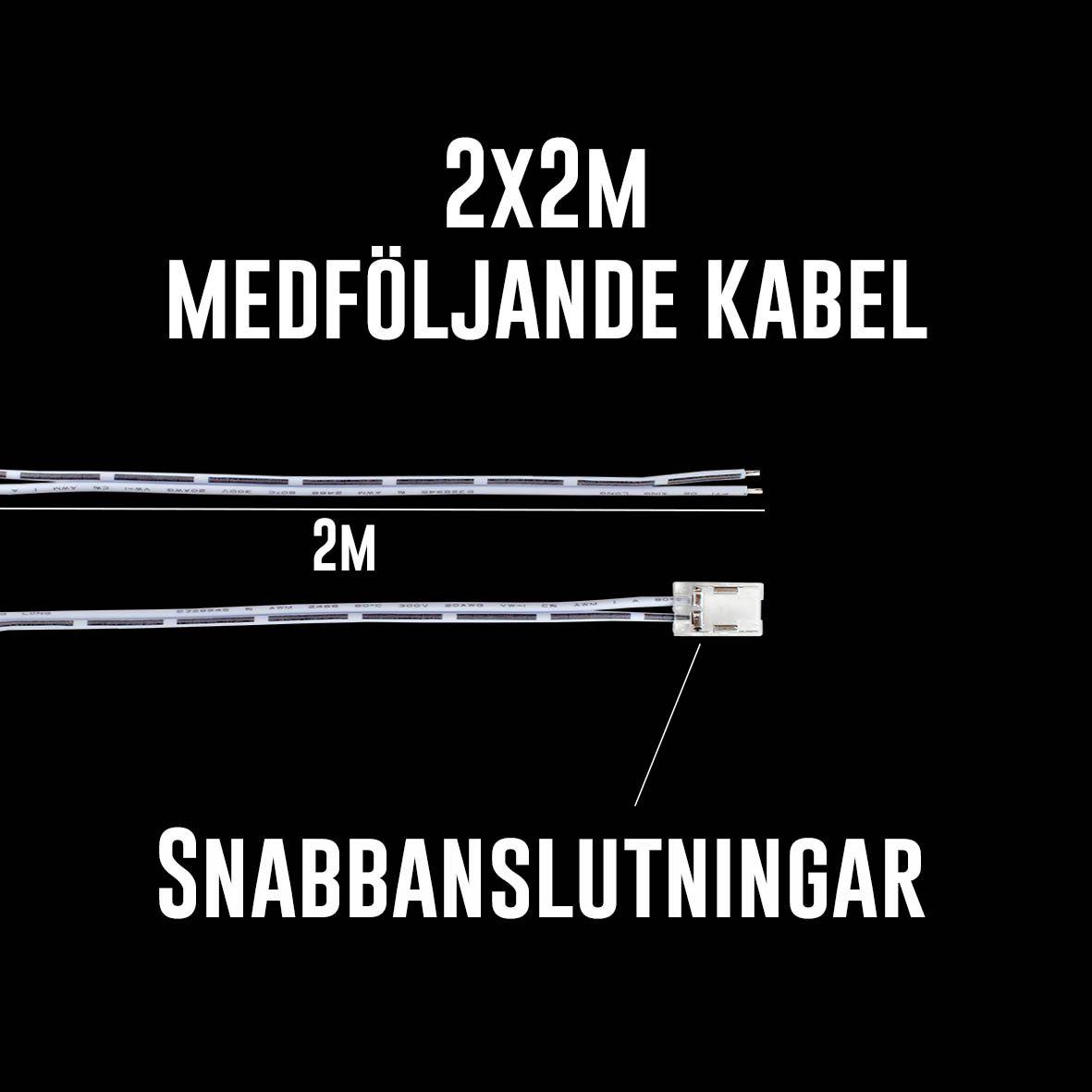 Cobby tira LED 12V 3000K 5m De Designlight - El paquete incluye: tira LED Cobby de 12 V (5 m), 2 cables de arranque (2 metros cada uno) y conectores r&aacute;pidos para una conexi&oacute;n segura y estable.