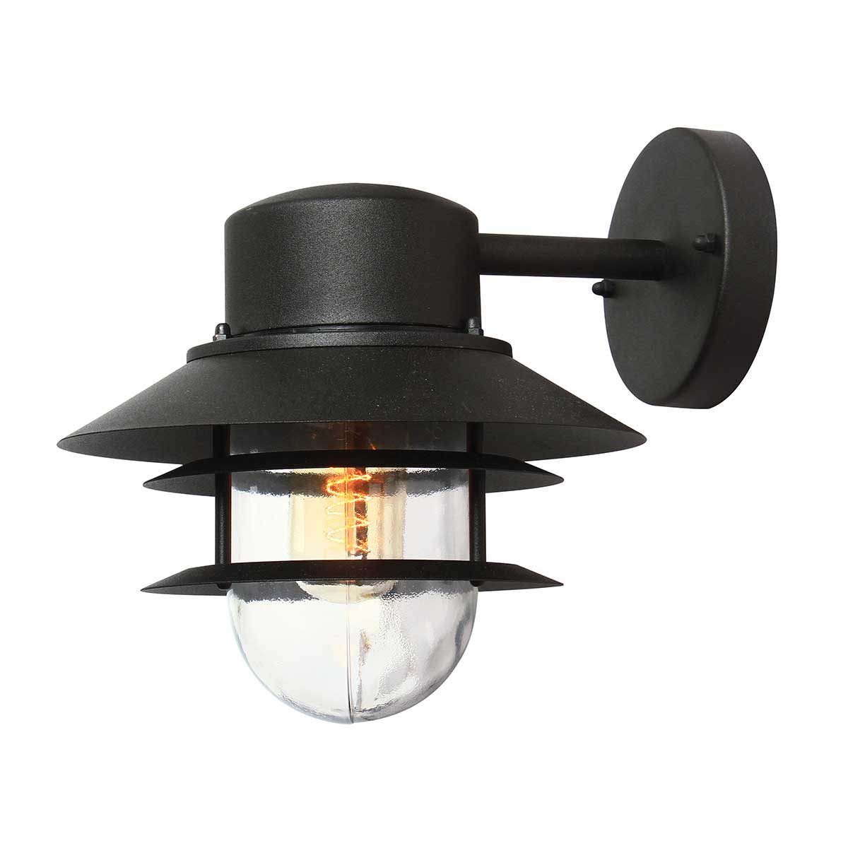 Copenhagen Ø22 Negro lámpara de exterior De Elstead Lighting - Tillverkad av rostfritt st&aring;l i svart finish och glas, erbjuder den en h&aring;llbar och v&auml;dert&aring;lig konstruktion som passar perfekt f&ouml;r fasader, entr&eacute;er och uteplatser.