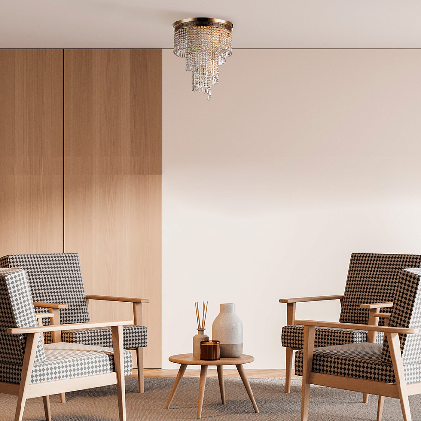 Cascade Ø42 Oro cristal De Maytoni - Los prismas decorativos cuelgan en varios niveles y encierran las fuentes de luz, creando un juego de luz radiante y una atm&oacute;sfera exclusiva.