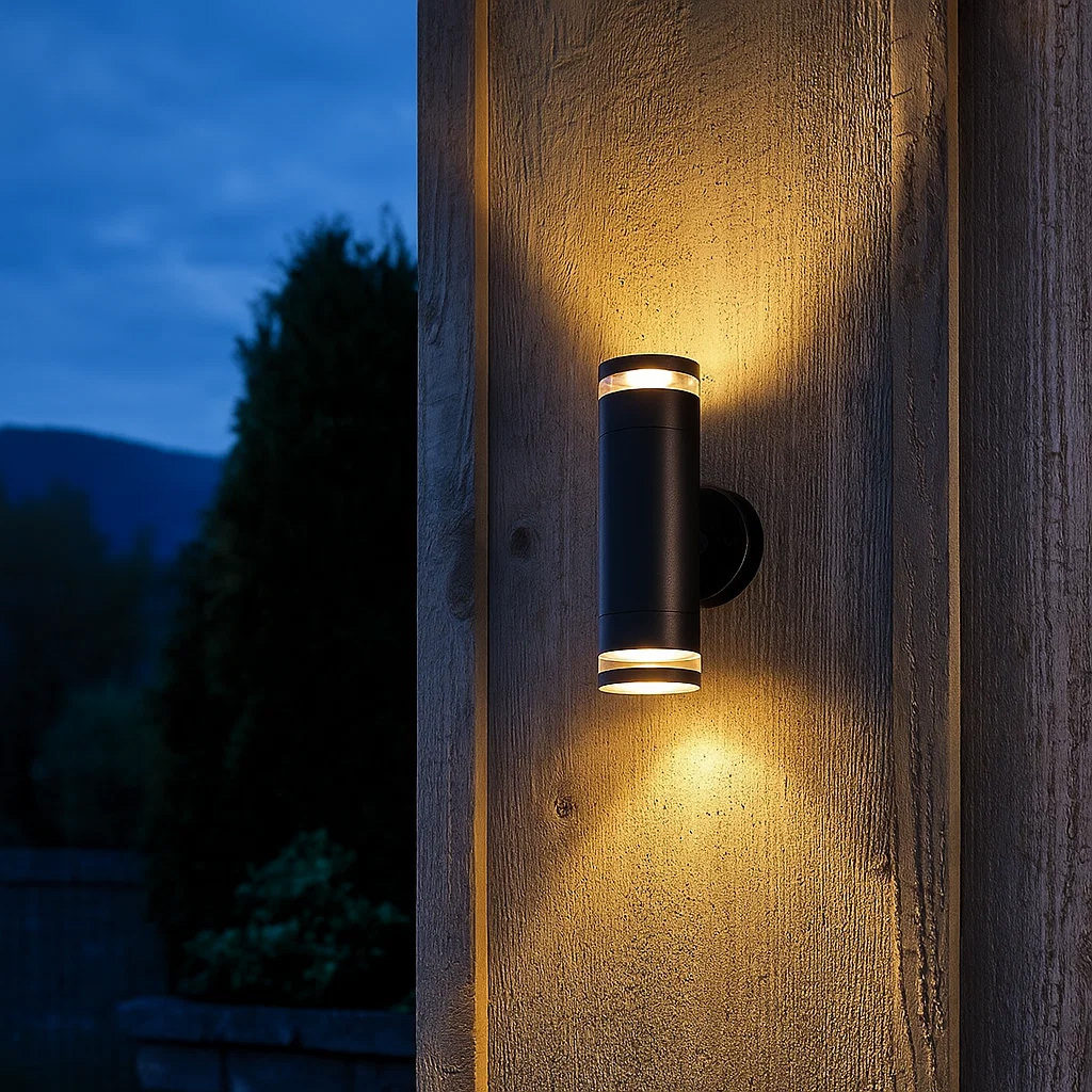 Cylinder duo Negro lámpara de exterior De Lampan - Lampan lyser fint b&aring;de upp och ner p&aring; v&auml;ggen.