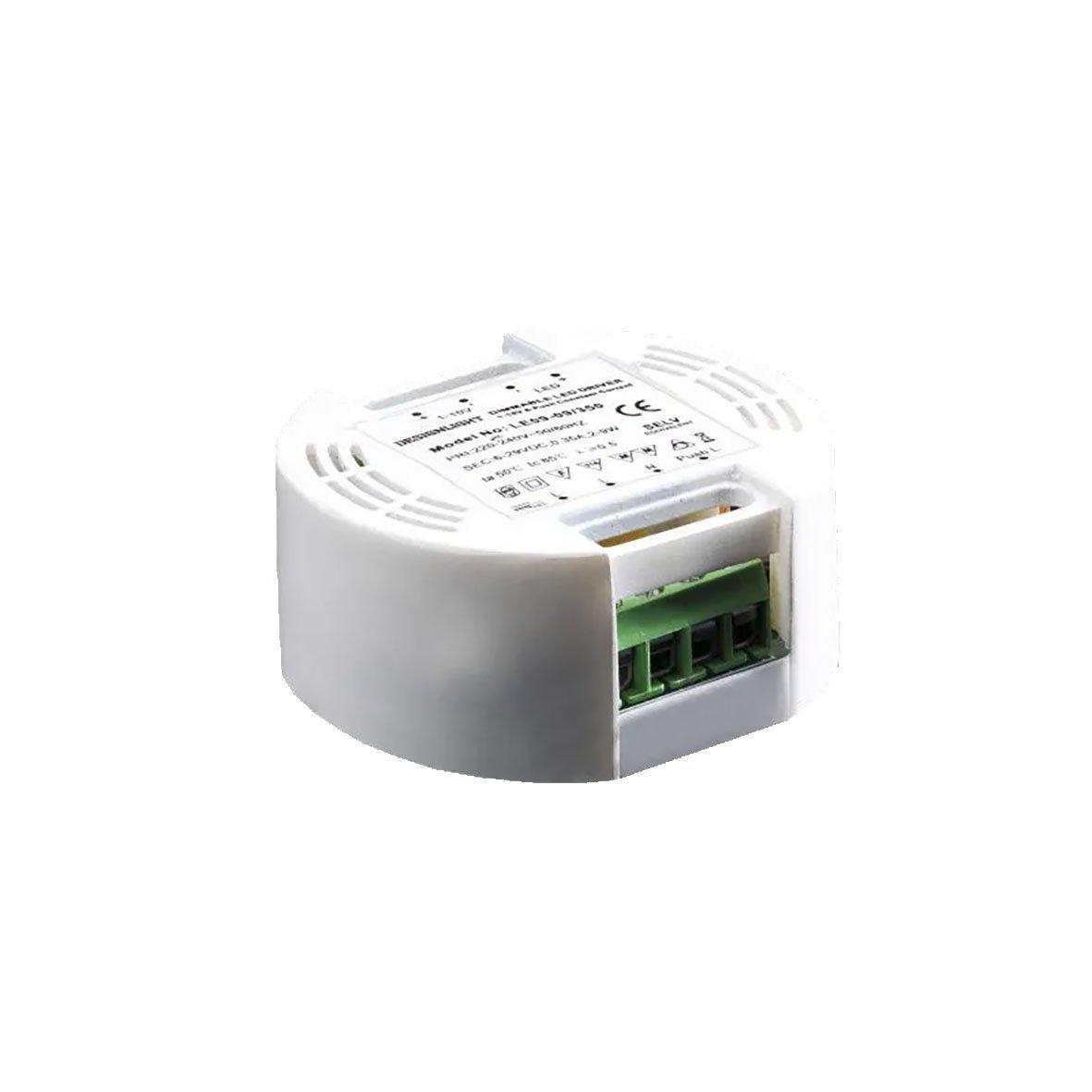 D-MA9RDP 350 mA controlador Push De Designlight - Este controlador tiene un atenuador integrado y solo debe usarse con un pulsador con resorte o atenuado mediante 1–10 V en el lado secundario.