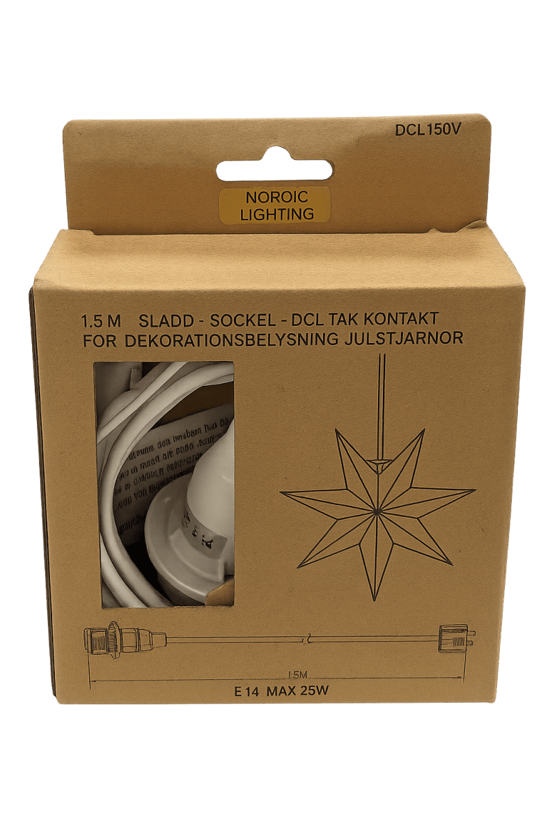 DCL suspensión para estrella 1,5m Blanco De Nordic Lighting - Con un cable de 1,5 metros de largo, tienes la flexibilidad de colocar la flor de Pascua donde mejor se adapte a tus necesidades: en una ventana, sobre una mesa o como detalle decorativo en la habitaci&oacute;n.