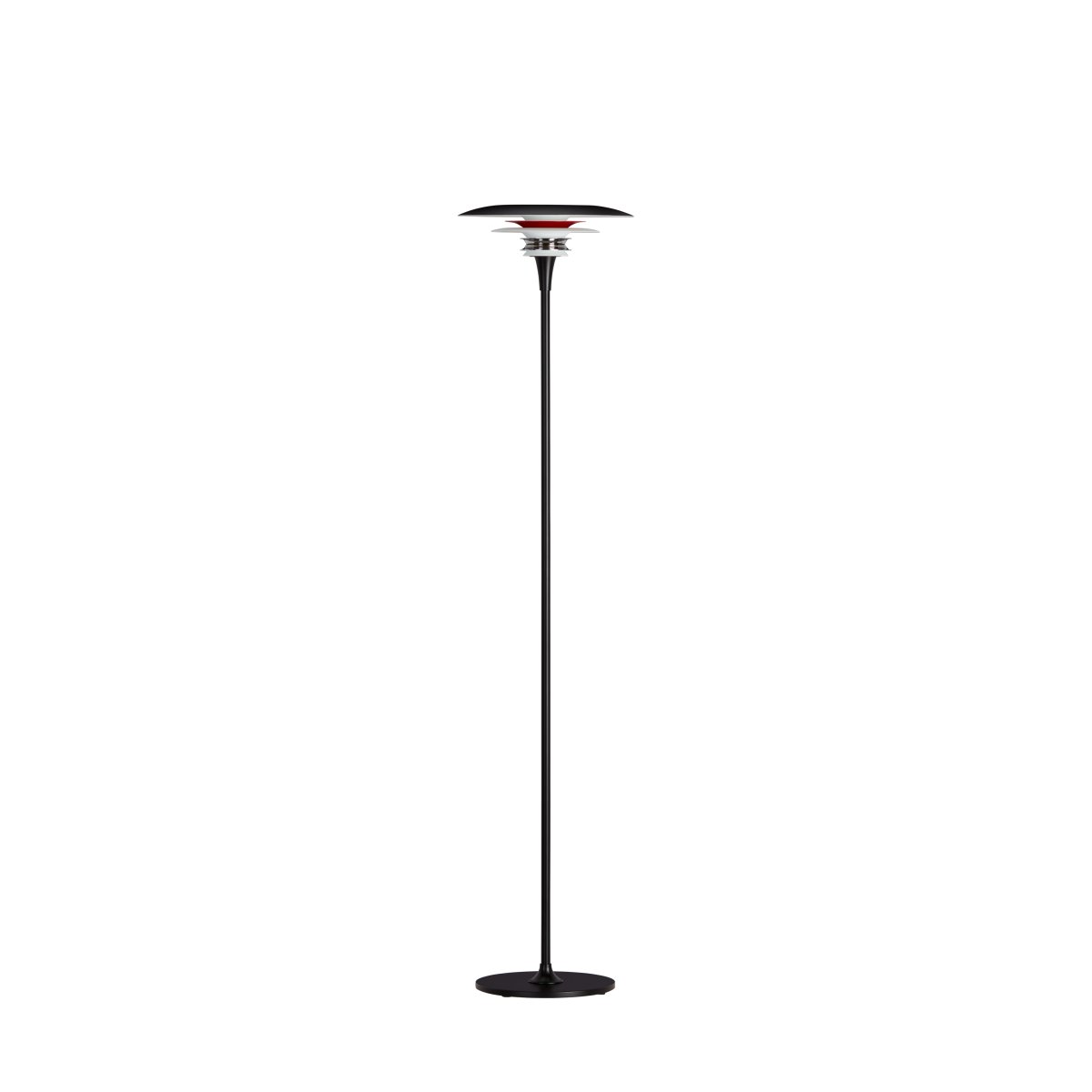 Diablo Ø30 Negro/rojo lámpara de pie De Belid - Est&aacute; disponible en varias combinaciones de colores, en particular una impactante mezcla de negro mate y rojo brillante, que crea un aspecto moderno y a la vez impactante.