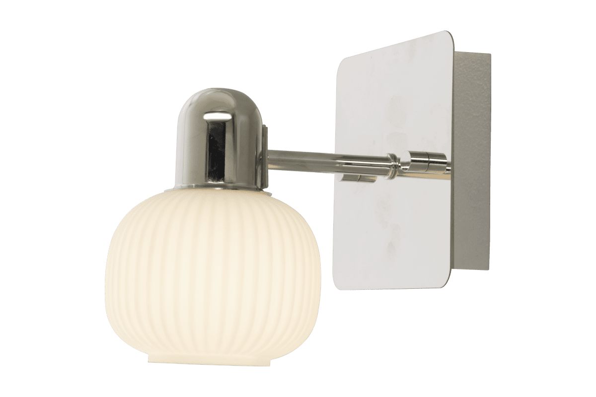 Messina Ø10 Cromo lámpara de baño De Aneta Lighting - Aplique de pared Messina en cromo con pantalla de cristal estriado de color blanco opal.