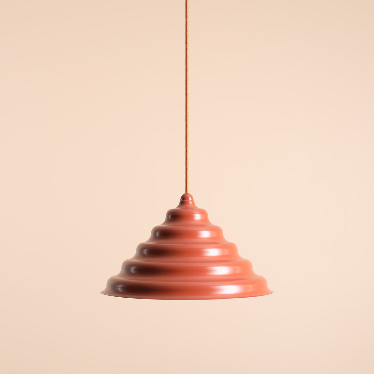 Wave Ø36 Naranja Lámpas de techo De Artera - La pantalla metálica ondulada de color marrón rojizo proporciona una hermosa distribución de la luz hacia abajo y, por lo tanto, es perfecta para colgarla sobre la mesa del comedor o la encimera de la cocina.