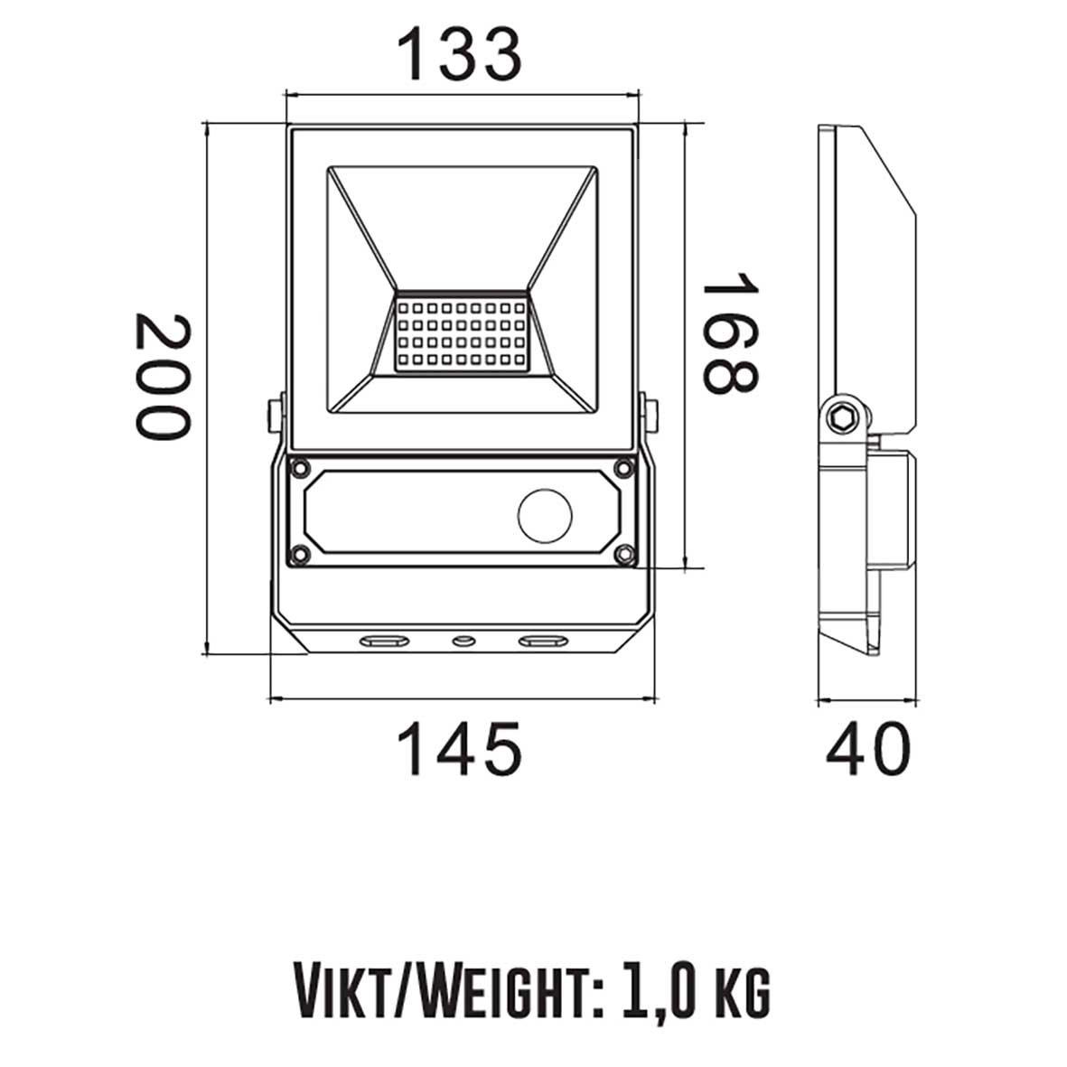 Elly foco 30W con sensor Negro De Designlight - Con el mando a distancia, puede:Ajustar la sensibilidad del sensor de movimientoEstablecer el nivel de activaci&oacute;n del sensor de luz (LUX)Establecer la duraci&oacute;n de la iluminaci&oacute;n despu&eacute;s de la detecci&oacute;n de movimientoLa luz combina un alto brillo con un funcionamiento de bajo consumo y activaci&oacute;n bajo demanda, lo que contribuye a reducir el consumo de energ&iacute;a.